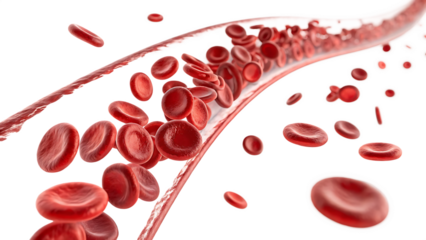 red blood cells flowing through vein isolated on white background