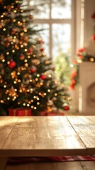 Cozy Christmas scene with a beautifully decorated tree and shimmering lights, perfect for winter-themed projects, creating a warm and festive atmosphere in your work.