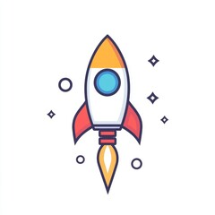 Simple rocket icon, orange and yellow, against white background