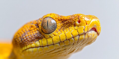 Fototapeta premium Close-up of a vibrant yellow snake's head, showcasing intricate scales and a captivating gaze