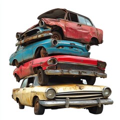 Rusty cars stacked high