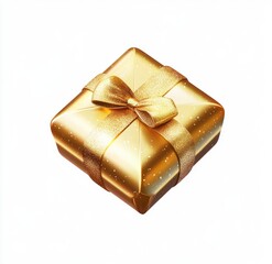 Gold gift box with a ribbon bow, detailed texture