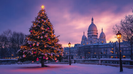 Obraz premium paris tree foreground twilight sky ornaments