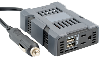 Car, vehicle power inverter. 100, 120 Watt continuous 240 Watt. Power inverter. Two universal USB ports shared 5 Volt 3.1Amp for phone, mobile devices and accessories. 12 Volt cigar plug. DC socket