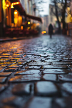 paris cobblestone street morning afternoon scene