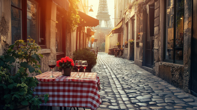 paris aerial view alleyway sunset eiffel - Powered by Adobe