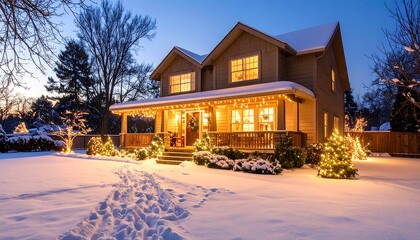 Snowy Christmas House Evening.