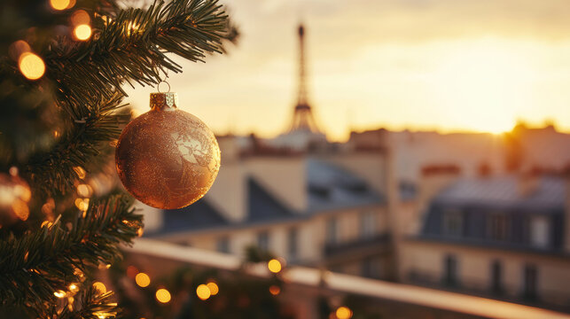 paris tree ornaments sunset cityscape eiffel