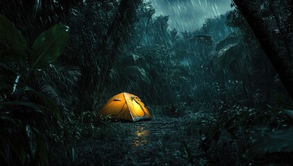 Rainy jungle night, small tent