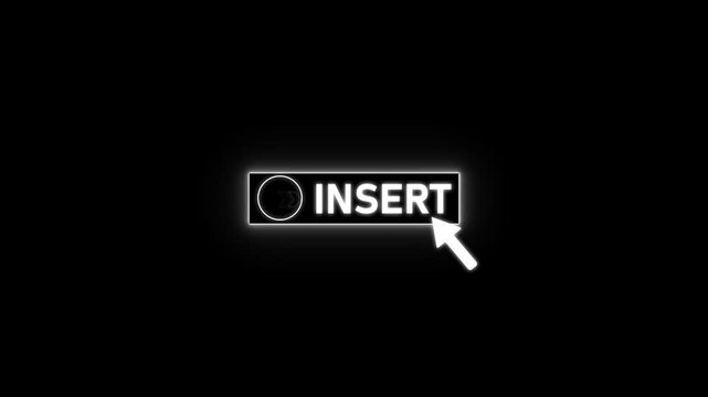 Glowing neon white color white text cursor animation. design is insert button vector sign, symbol, pointing towards download button in looping with transparent background.