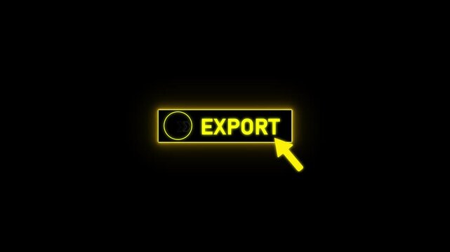 Glowing neon red color white text cursor animation. design is export button vector sign, symbol, pointing towards download button in looping with transparent background.