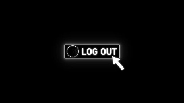 Glowing neon red color white text cursor animation. design is log out button vector sign, symbol, pointing towards download button in looping with transparent background.