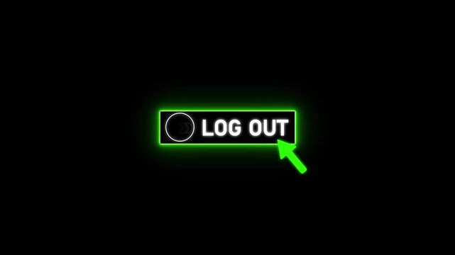 Glowing neon red color white text cursor animation. design is log out button vector sign, symbol, pointing towards download button in looping with transparent background.
