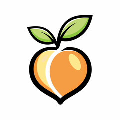 Peach Fruit Vector Logo with Green Leaves.