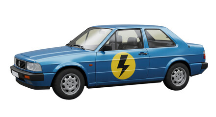 Isolated Blue Electric Car
