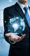 Global Business Networking: A World of Connections in Hand. Tech-Savvy Executive with Digital World.