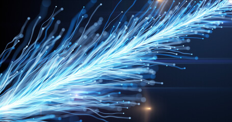 Abstract bright flower branch growing with particles on blue