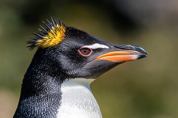 Naklejka premium Close-up profile of a penguin, showcasing its vibrant yellow crest and striking features