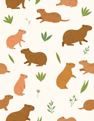Patr&oacute;n de capibaras en distintas posiciones &ndash; estilo plano y moderno

