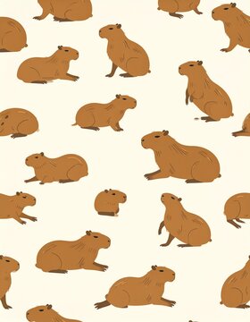 Patr&oacute;n de capibaras en distintas posiciones &ndash; estilo plano y moderno

