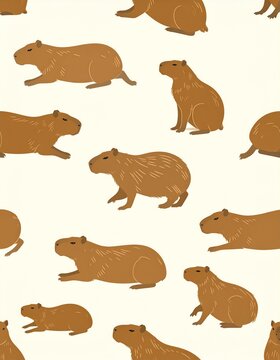 Patr&oacute;n de capibaras en distintas posiciones &ndash; estilo plano y moderno


