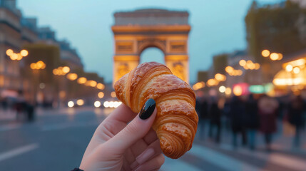 Obraz premium paris hand triomphe twilight holds baked