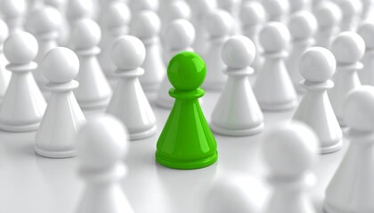 Green pawn with white pawns background.