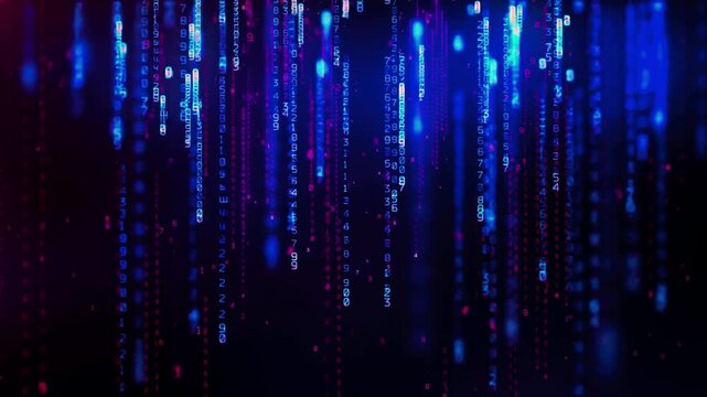 Abstract Digital Rain Glowing Blue and Purple Particles Falling Background