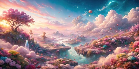 Fototapeta premium Dreamlike Pastel Blossom Drone Photography: Aerial Floral Art, Fantasy Flowers, Sky Bloom