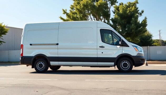 White cargo van, side profile, delivery vehicle, logistics transportation, delivery, shipping