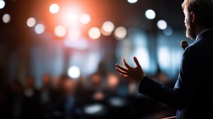 Fototapeta premium Speaker delivering a passionate speech, inspiring the audience with powerful ideas.