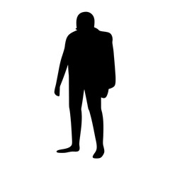 Monochrome Silhouette of a Person Standing with Back Bag on White Background