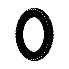 Black silhouette of a car tire with deep treads and segmented pattern