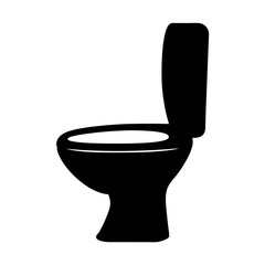 Silhouette of a modern toilet with the seat partially lifted up
