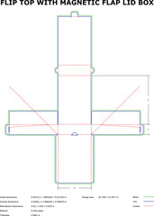 Flip top magnetic flap lid box packaging template die-cut design