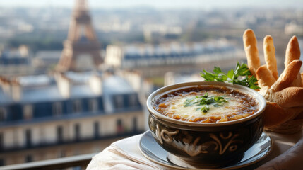 paris onion table view eiffel background