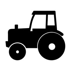 Silhouette of a Black Tractor with Cab for Agriculture or Farming