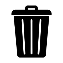 Isolated black trash can icon with lid on a white background