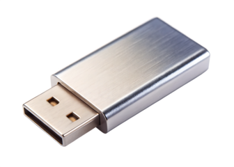 silver modern USB flash drive isolated on white background, PNG