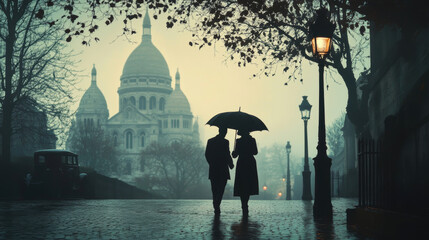 paris portrayal cityscape dawn scene cobblestone