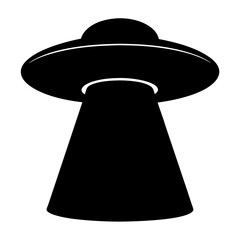 A minimalist black and white drawing of a classic flying saucer UFO