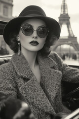 paris portrait woman vintage car eiffel