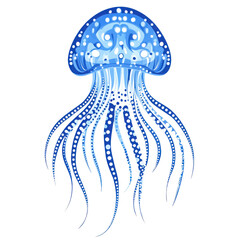Blue jellyfish illustration isolated on white background on transparent background