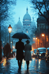 paris individuals cobblestone street twilight iconic