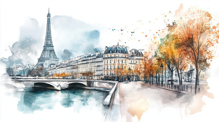 paris watercolor eiffel style brush strokes