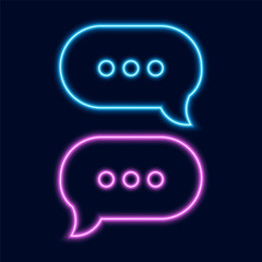 Neon speech bubbles on dark background, vector illustration.