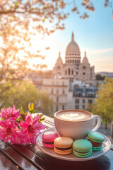 paris coffee plate macarons table closeup