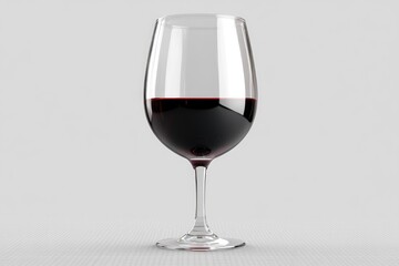 Empty wine glass, half-full of red wine,  against a neutral background