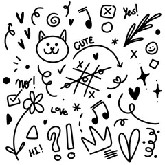 Hand Drawn Doodle Elements &ndash; Arrows, Crowns, Flowers, Hearts, Stars, Scribbles and Sketches Clipart