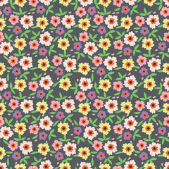 Cute floral pattern. Seamless vector pattern. Elegant template for fashion prints. Small pink and blue flowers for folk print. White background. Stock vector